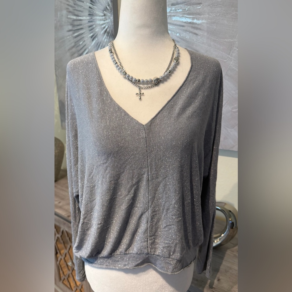 Brand Bazaar Shimmering Silver Women's Sweater Blouse